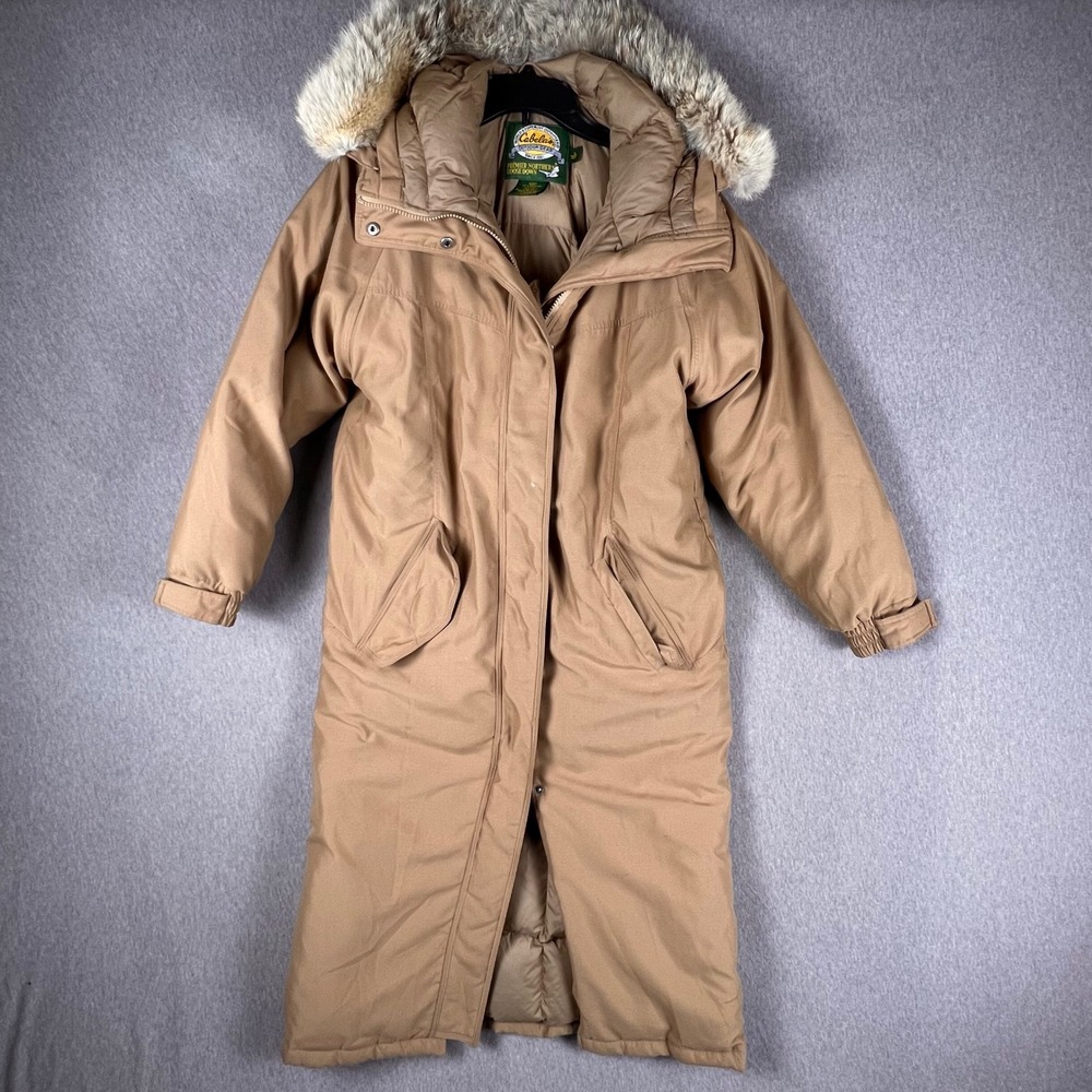 Cabelas Vintage Northern Goose Down Long Parka Coyote Fur Tan Small (19x45)